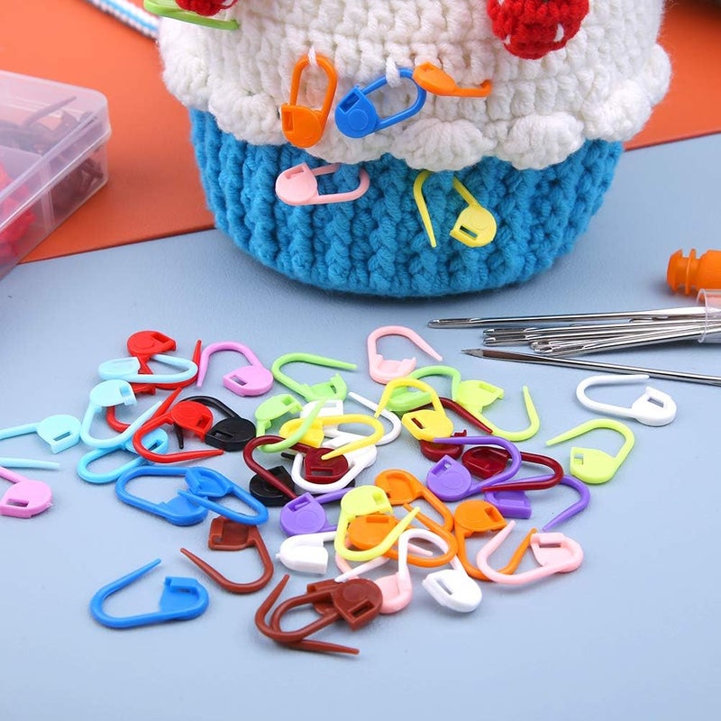 LUNARM 315 Pieces Stitch Markers for Crocheting, Stitch Locking Clip Colorful Knitting Markers Crochet Clips with 15 Pieces Big Eyes Blunt Sewing Needles (2inch/2.3inch/2.7inch) - Image 5